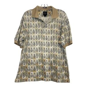 Cotton Traders Golf Polo Shirt Golf Bag Print Short Sleeve Beige Mens L‎